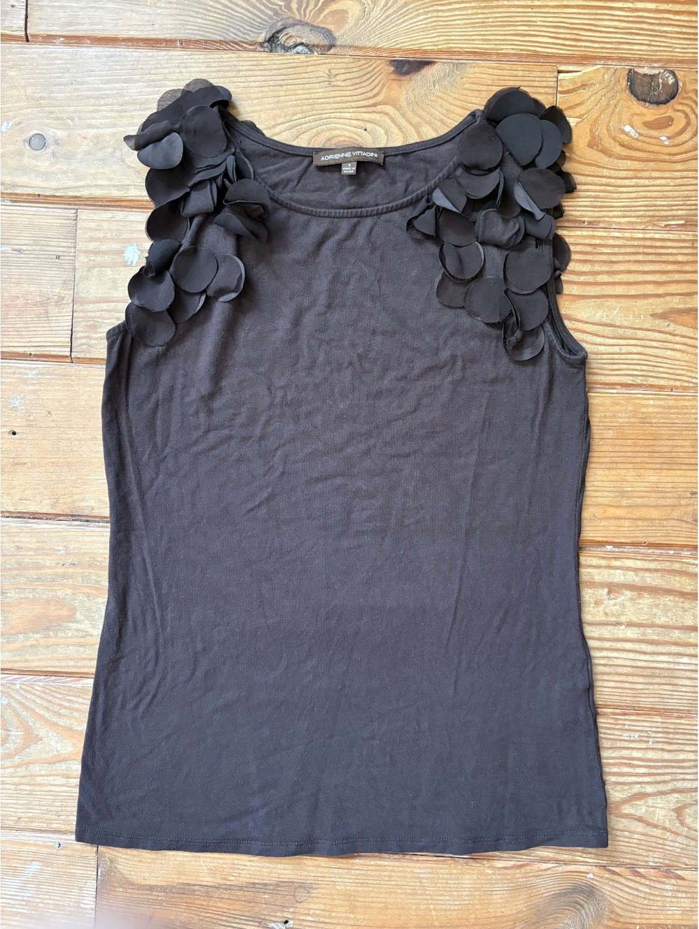 Adrienne Vittadini Brown Floral Appliqué Sleeveless Knit Top Size Small